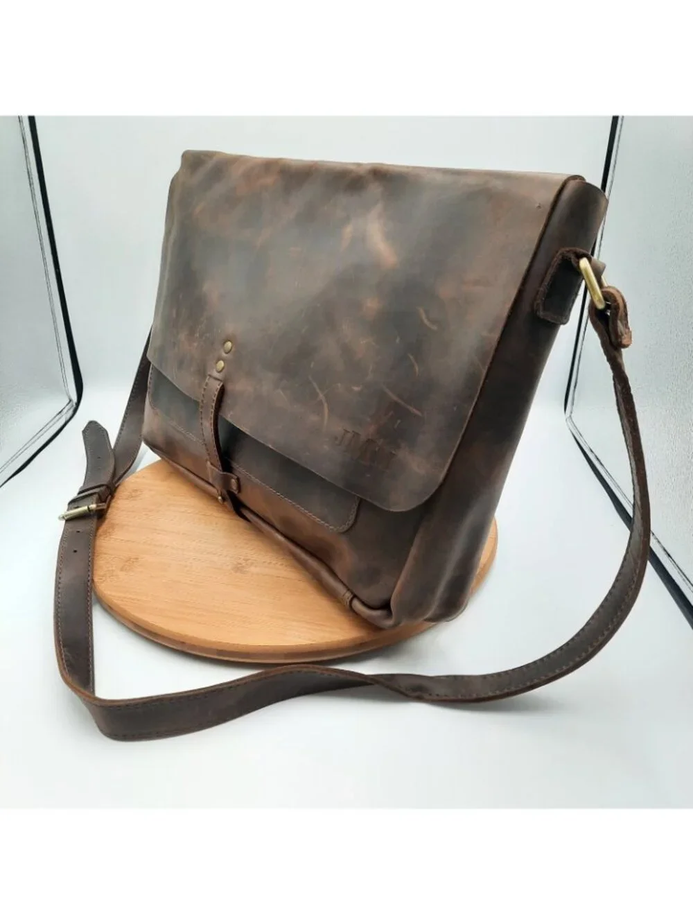 Handmade Leather Goods Brown Full Grain Messenger Bag Shoulder Strap USA 'JMM'